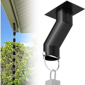 Rain Chain Gutter Adapter Kit for Drains Not Directly Under Gutter, Pinned Metal Rain Chain Installer - Black