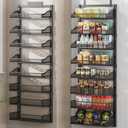 POKIPO 8-Tier Over the Door Pantry Organizer, Large Metal Door Spice Rack with Adjustable Basket, 2 in 1 Wall Mount or Hanging Heavy-Duty Pantry Door Storage Shelf for Kitchen and Bathroom, Black