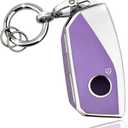 OLLEN Key Fob Cover with Ring, Fit for BMW 2023-2025~up New 5/7 Series 740i 760i X1 X2 X3 X5 X6 X7 XM IX IX3 I5 I7 ect, Full Protection Soft TPU Key Case, Purple and Silver