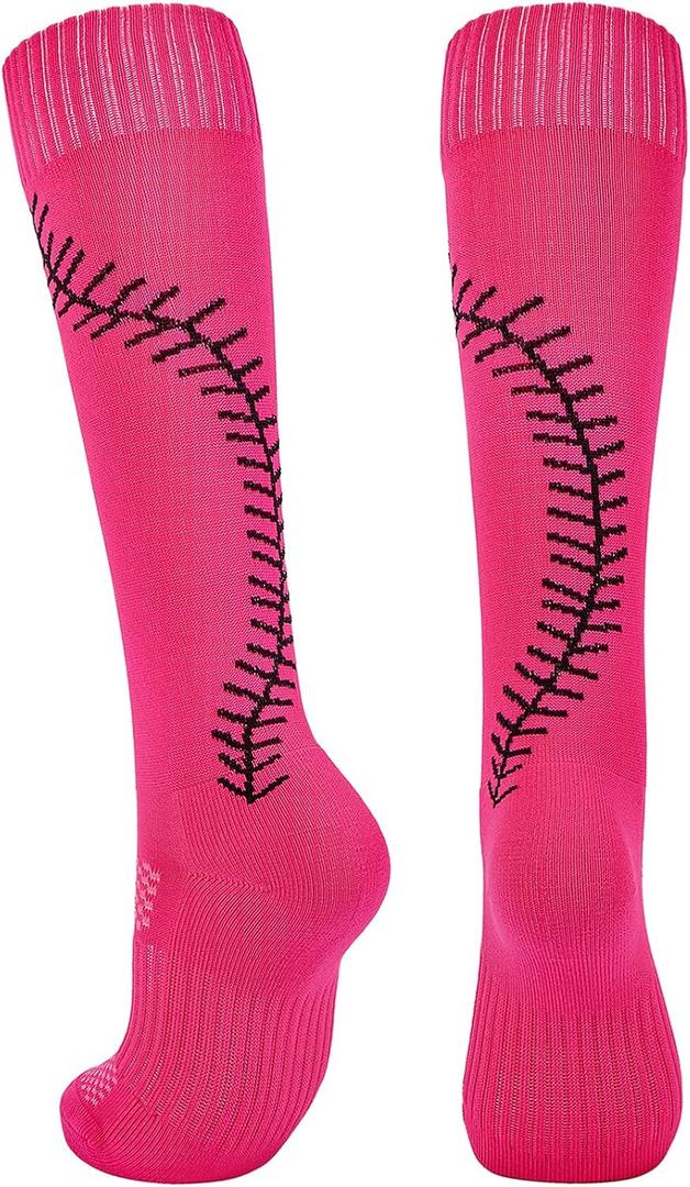 American Trends Softball Socks with Stitches - for Women or Youth Girls - Knee High Athletic Baseball Softball Football Socks (Large, Hot Pink)