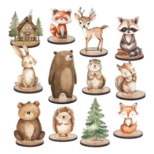FYSUIMU 12Pcs Woodland Animal Table Centerpiece Forest Animal Wood Tabletop Detachable Sign Rustic Tiered Tray Decor for Baby Shower Gender Reveal Birthday Photo Props Party Favor Supplies