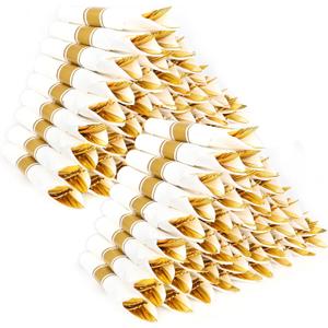 100 Pack Pre Rolled Gold Plastic Silverware Set,Wrapped Plastic Cutlery Set with Napkin Include 100 Forks,100 Spoons,100 Knives and 100 White Napkins for Party, Wedding,showers, Christmas