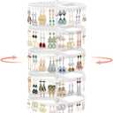 iDavosic.ly 5 Tier Rotating Earring Holder Organizer with Metal Tray, Adjustable Plastic Dangle Display Stands Tree with 285 Grooves, Large Hoop Storage Rack Tower, White
