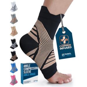 Doctor's Select Copper Ankle Sleeve - Foot and Ankle Compression Sleeve, Arch Support Socks, Compression Ankle Brace, Black with Copper