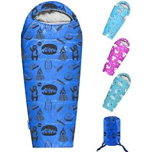 KidzAdventure Mummy Style 32 – 59F Kids Sleeping Bag with Pillow Sleeve, 4 Season, Lightweight and Backpacking Style, Ideal for Camping, Sleepover, Boys, Girls, Youth and Toddlers