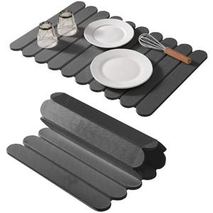 Extral Large Quick Dry Stone Drying Mat for Kitchen Counter,24"(L)x16"(W) Collapsible Eco-Friendly Absorbent Diatomaceous Earth Mat for Dishes Cups,Dish Drying Mats (Deep gray-Ellipse, 24x16 inch)