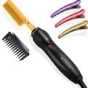 NICEMOVIC Ceramic Heating Hair Straightener Comb - Hot Pressing Brush for Natural Black Hair, Beard Wigs, and Curling (Gold)