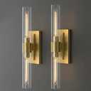 22.8" Brass Wall Sconces Set of 2, Modern Luxury 2-Light Bathroom Vanity Lights with Glass Tube Shade, Dimmable Hardwired Gold Wall Sconce for Bathroom Mirror, Living Room, Hallway (Bulbs Included)