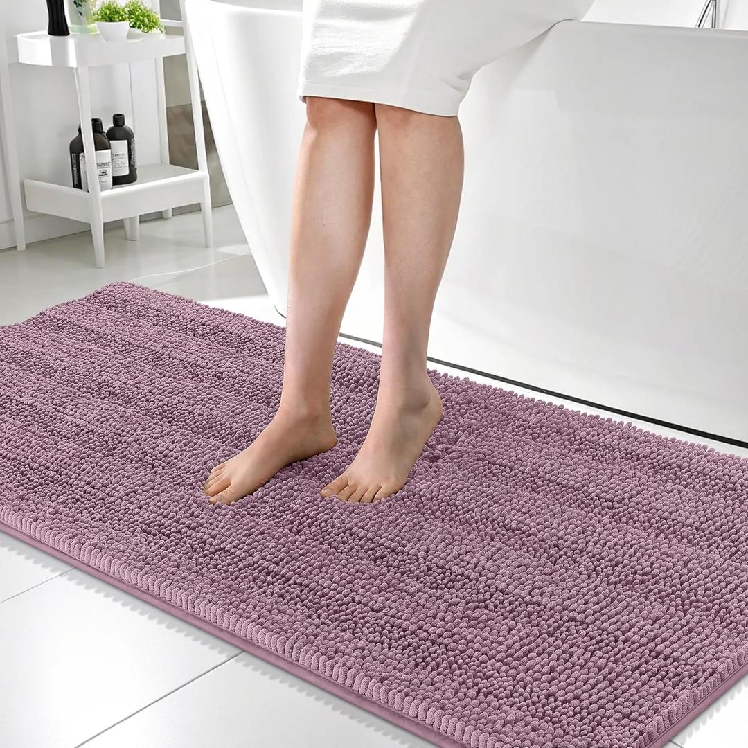 OLANLY Thick Bathroom Rugs 59x24, Extra Soft Absorbent Chenille Striped Bath Rugs, Rubber Backing, Machine Wash Dry, Bath Mats for Bathroom Floor, Tub and Shower, Home Decor Accessories, Deep Plum