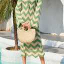 Saodimallsu Womens Striped Bodycon Beach Dress V Neck Tie Front Bell Sleeve Crochet Cover Up Vacation Long Dresses (Green)