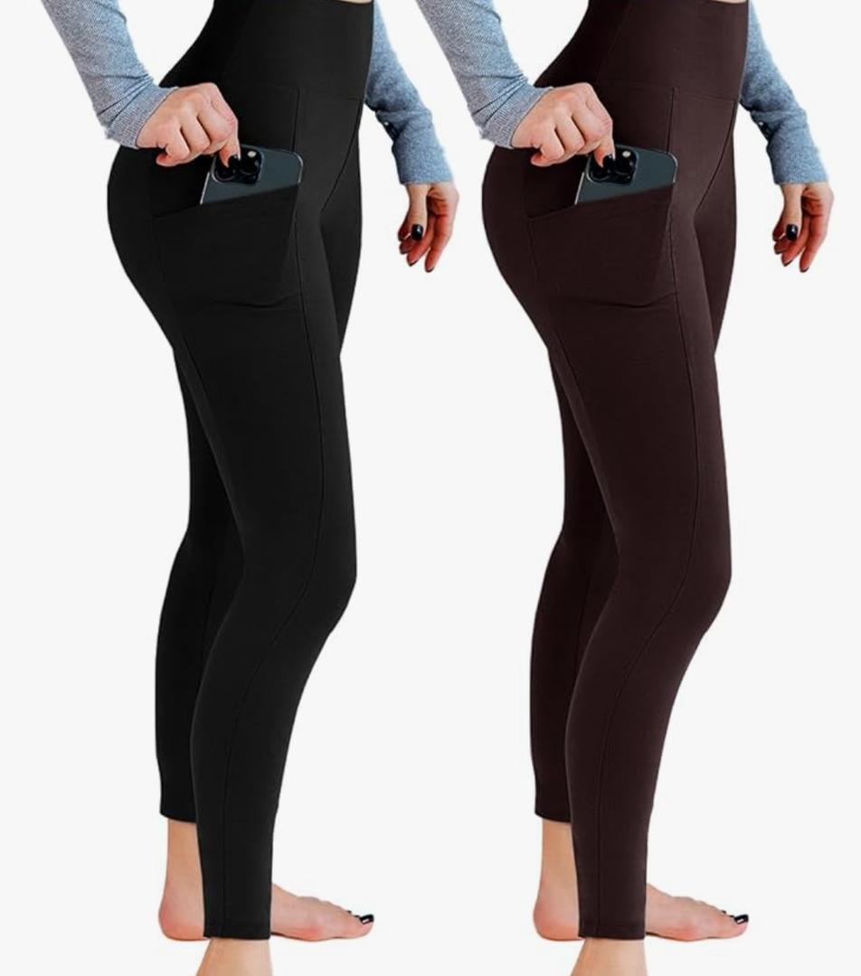 2 Pack Leggings with Pockets for Women, High Waisted Soft Leggings for Yoga Gym L-XL