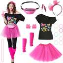 80s Outfits Costume Accessories for Women -T-Shirt, Fanny Pack, Tutu Skirt & More for Halloween, Birthday Parties (Large)