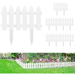 PLULON 6 Pieces Garden Fence with 6 Pieces Fence Insert White Plastic Garden Picket Edgings Lawn Flowerbeds Plant Borders Decorative Garden Yard