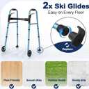 Walkers for Seniors, Folding Walker with Wheels and 2 Skis, Lightweight Rolling Walker Supports Up to 350 Pounds, Adjustable Height, Adult Compact Standard Walkers with Aluminum Frame, Blue