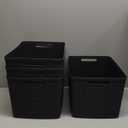 Curver Jute Large Decorative Plastic Organization and Storage Baskets, Perfect Bins for Home Office, Closet Shelves, Kitchen Pantry and All Bedroom Essentials, Pack of 4, Black