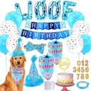Floofelove 9Pcs Boy Gril Dog Birthday Decorations - Boy Dog Birthday Hat Party Supplies with Birthday for Dogs Hat Bandana Banner & Balloons Bow tie Outfits