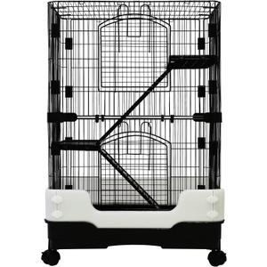 Homey Pet 3 Levels Chinchilla Ferret Pet Crate Small Animals Cages for Rat, Hamster, Guinea Pig, Squirrel, Include Caster Tray and Urine Guard (Black)