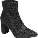 ABSOLEX Women Pointed Toe Rhinestone Block Medium Heel Ankle Booties, Size 6.5