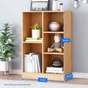 IOTXY Open Shelf Low Bookcase - Wooden 3-Tier Floor Standing Display Cabinet Organizer with Base, 5 Cubes Short Horizontal Bookshelf in Pear Yellow, 50CM Base