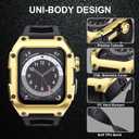 Band Compatible with Apple Watch Series 6 44mm Band Men Rugged Case Stainless Metal Cover with Heavy Duty Band Sport Strap Shockproof for Watch Series 6 SE 5 4, Gold