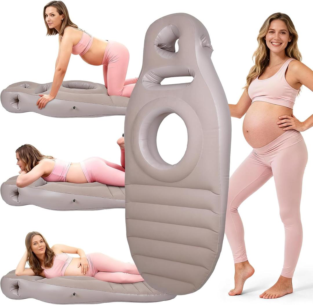 Inflatable Pregnancy Pillow for Stomach Sleep, Maternity Mattress with Belly & Head Hole Relieves Back & Hip Pain, Portable with Electric Pump, Gray