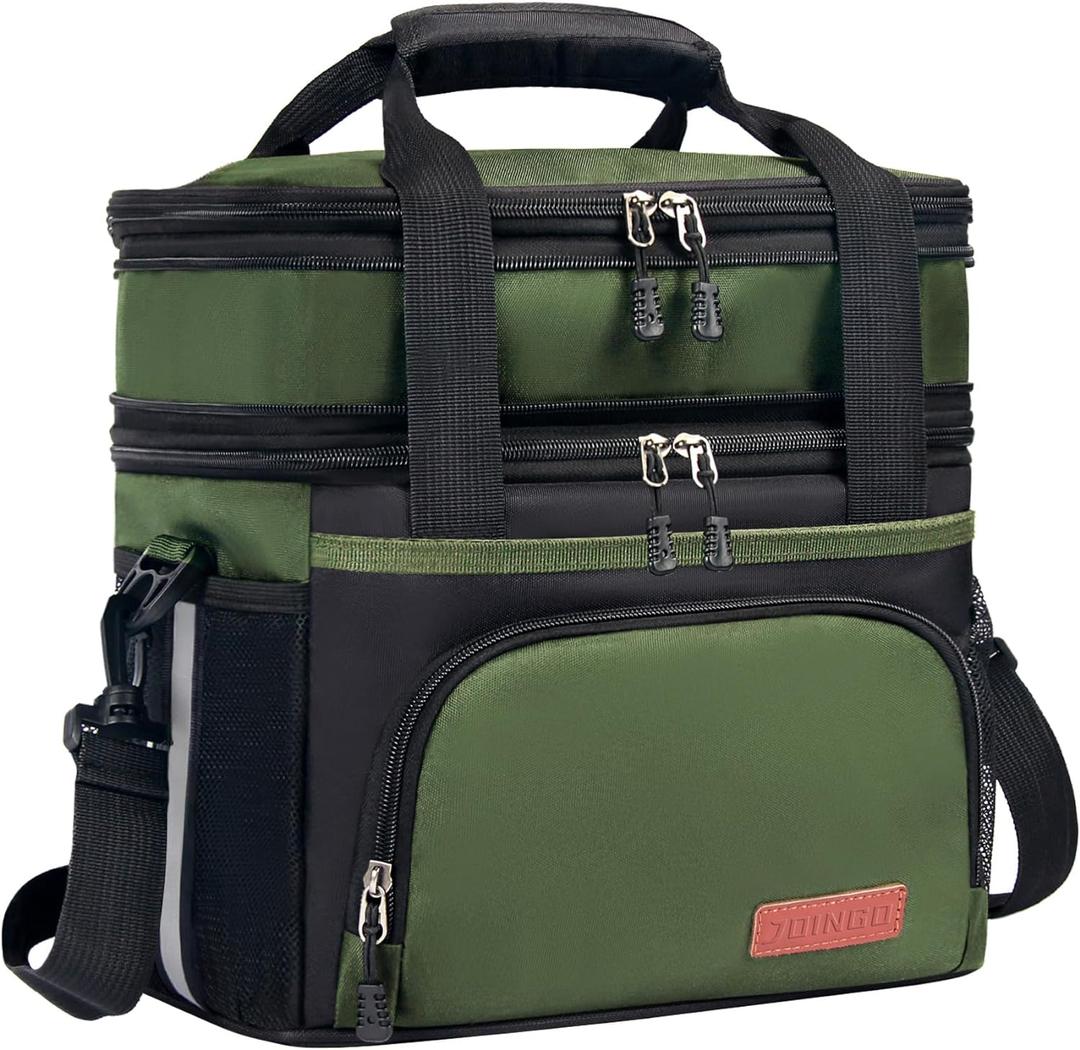 JOINGO Tactical Lunch Box for Men & Women Expandable 16L Double Deck Insulated Cooler Bag for Work, Construction & 12-Hour Shifts Heavy Duty Leakproof Large Meal Prep Tote with Shoulder Strap, Green