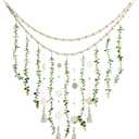 Hanging Eucalyptus Boho Wall Decor Large Boho Bedroom Wall Hanging Wooden Bead Garland Artificial Eucalyptus Natural Greenery Decoration, 36 x 36 Inch (Simple Color, Wood Chip Style)
