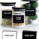Mason & Fable 3x Ribbed Glass Bathroom Jars with Airtight Black Bamboo Lids | Cotton Pad/Buds/Q tip Holder | Bath Salt/Small Makeup/Apothecary Storage Canister- 10, 20 & 40 fl.oz