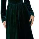 xxxiticat Women's Puff Sleeve Velvet Dress Long Lantern Sleeve V Neck Button Ruffle Pleated Single Breasted Maxi Party Dress Dark Green S