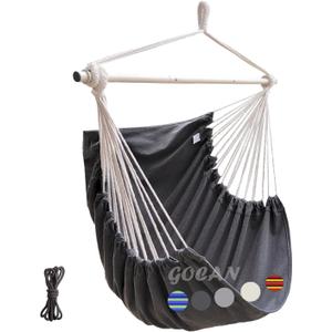 Hammock Chair Large Hammock Swing,110 X 150cm Load 150kg,Cotton Hanging Chair Hardwood Spreader Bar Wide Seat Swing Chair (Dark Grey)