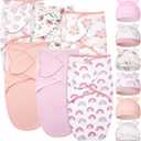 Ramede 6 Pack Baby Swaddle Blanket with Hats Sleep Swaddle for 0-3 Months Newborn Sacks Soft Cotton Wearable for Girl and Boy (Pink)