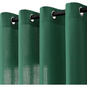 Emerald Green Linen Curtains 90 Inch Length 2 Panels for Living Room Bedroom, Light Filtering Sheer Curtains 90 Inches, Modern Farmhouse Grommet Semi Sheer Soft Privacy Drapes