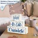 3 Pcs Winter Let It Snow Tiered Tray Decor Table Sign Winter Theme Wood Decorations Centerpiece Decor for Party Gift Desk(Snow Style)