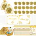 MEPIG 72 Pcs Indian Return Gifts for Pooja Bulk Hollow out Hexagon Candy Boxes with Organza Bags and Thank You Cards Golden Decorative Box for Diwali Wedding Christmas Party Return Gift (24 Set)