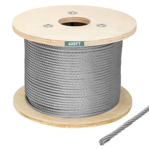 Thickened 1/4 Stainless Steel Cable, 400ft Wire Rope, 7X19 Strands Aircraft Cable, 6400lbs Breaking Strength, Zip Line for Heavy Duty Applications, Deck Railing, String Lights & Yard Zipline