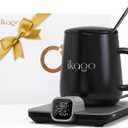 Coffee Mug Warmer & iKago Mug Set, Accurate Temperature Control Smart Heated Mug for Desk, Electric Coffee Warmer with Auto Shut Off & Real-Time Temp Display, Gifts for Men Women, 15oz Ceramic Mug (Dark Grey)