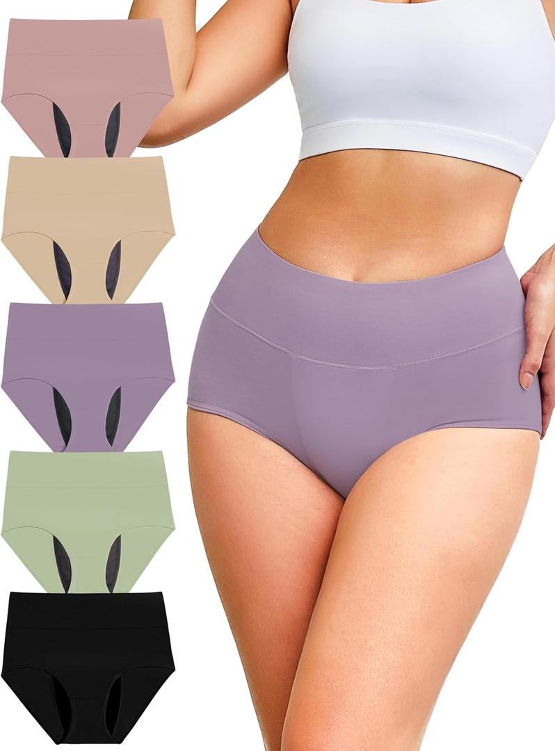 Women's High Waist Incontinence Underwear, Washable Reusable Leakproof Period Briefs for Bladder Leak, 5 Pack (Multicolor01, XXL)