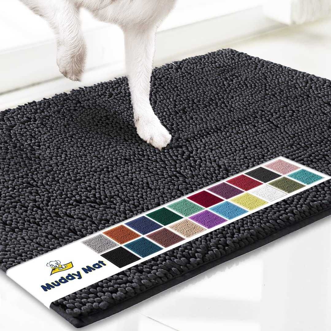Muddy Mat® Shown on TV – Super Absorbent Microfiber Dog Door Mat for Muddy Paws, Non-Slip Washable Pet Rug, Quick Dry Chenille Entryway Carpet, Machine Washable Indoor Outdoor mat, Charcoal 16"x24"