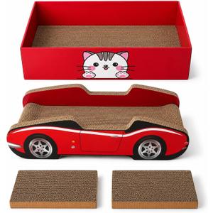 Cat Scratcher Cardboard Bed with Box, 21 Inch 4‑Pack Reversible Cat Scratch Pad for Indoor Cats