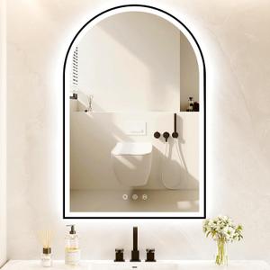 Arched LED Bathroom Mirror 24"x36", Black Bathroom Mirror with Lights-Anti-Fog, Dimmable-LED Mirror for Bathroom, 3 Colors