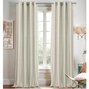 DriftAway Farmhouse Linen Blend Blackout Curtains 102 Inches Long for Bedroom Vertical Striped Printed Linen Curtains Thermal Insulated Lined Treatments for Living Room 2 Panels W52 x L102 Gray