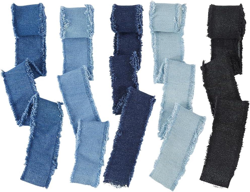 SUPERFINDINGS 5 Rolls 9.3 Yards Denim Blue Ribbon Fringes 4cm Wide Fabric Ribbon Wrapping Frayed Cotton Jean Fabric for Gifts Wrapping Hair Sewing Weddding Decor