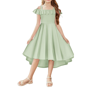 Arshiner Girls Summer Dress Off Shoulder Flutter Sleeve Midi Swing Cassual Formal Dresses with Pocket. Size 165 (14-15 Y)
