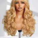 GORGIUS Glueless Wigs with Bang Golden Blonde Loose Body Wave Wig Put on and Go Pre Bleached True Scalp Long Fringe Bangs Wig Upgraded with Style-Archive Premium Fiber