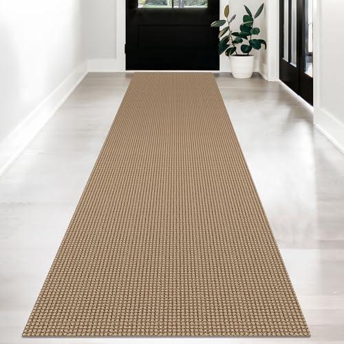 KOZYFLY Long Runners for Hallways 2.6x12 ft Washable Kitchen Runner Non Slip Rubber Backed Hallway Rugs Cotton Entryway Runner Rug Floor Carpet for Indoor Hall, Backdoor, Kitchen, Tan/Orange/Brown