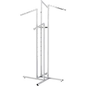 HUZJIEHUI 4 Way Adjustable Clothing Rack with Slanted Arms - Retail Clothing Rack Display - Adjustable Height Arms from 48" to 72" Perfect for Clothing Stores (Chrome)