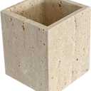 Natural Marble Stone Square Storage Container Empty Vessel Holder Cup for Candle/Pens/Sundries items (Beige Travertine)