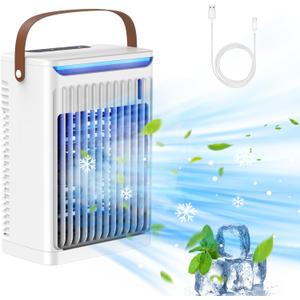 Portable Cooling Fan, 680ML Evaporative Cooling Fan with 5 Speed, 2 humidification, 2-6H Timer & 7 Colors Light, 3 IN 1 Freeze Fan for Bedroom, Office and Camping