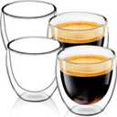 Espresso Cups Set of 4, 5 OZ Expresso Shots Glass Cup, Double Walled Glass Coffee Mugs, Espresso Machine Accessories, Insulated Clear Espresso Shot Glasses Cups, Water Won't Enter Between Double Walls (vacuum)