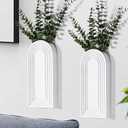 Dnnnii 2 Pack Wooden Wall Vase Set - White Finish Modern Farmhouse & Boho Wall Decor for Entryway, Hallway, Bathroom, Living Room, Dining Room, Narrow Spaces